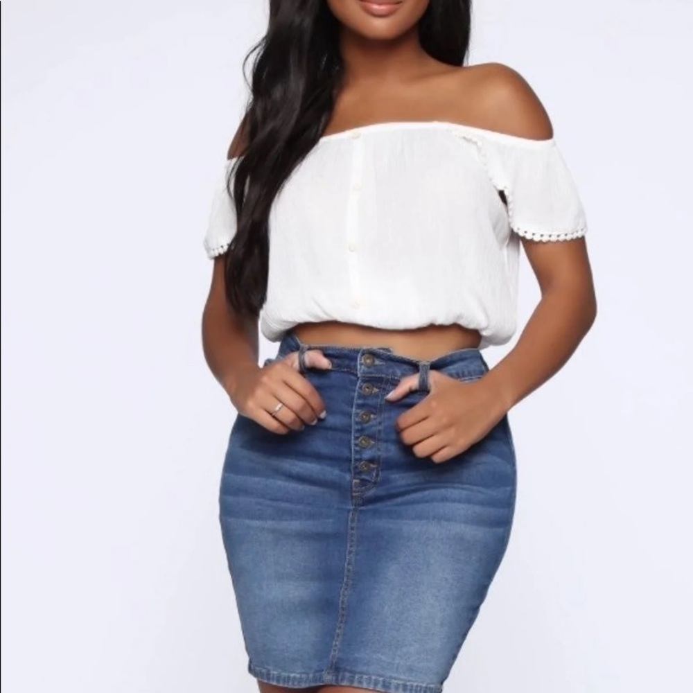 Fashion Nova White Crop Off Shoulder Top